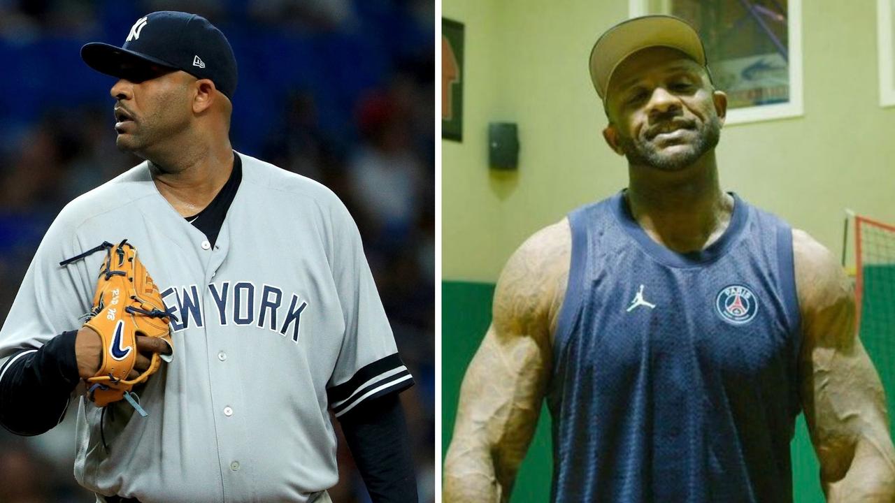 19 FEB 2016: C. C. Sabathia of the Yankees warms up and displays his tattoo  FULLY BLESSED on his right forearm during a New York Yankees Spring  Training workout at George M.