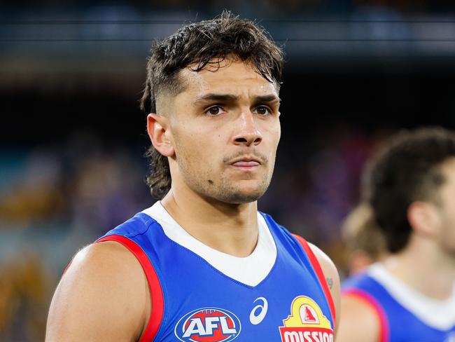 MELBOURNE, AUSTRALIA – SEPTEMBER 06: Jamarra Ugle-Hagan of the Bulldogs looks dejected after a loss during the 2024 AFL Second Elimination Final match between the Western Bulldogs and the Hawthorn Hawks at The Melbourne Cricket Ground on September 06, 2024 in Melbourne, Australia. (Photo by Dylan Burns/AFL Photos via Getty Images)