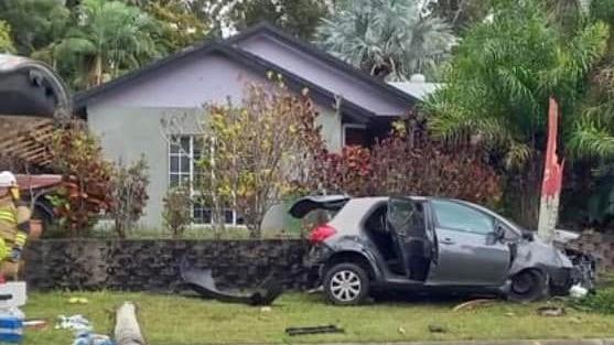 Three teenagers allegedly lost control of a stolen car and crashed into a tree at Edmonton. Picture: Facebook - Cairns, Crimes and Alerts.