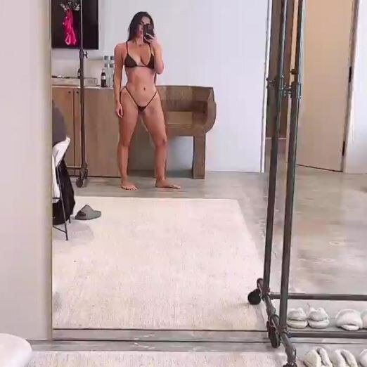 She recently shared a bunch of racy selfies showing off a new set from her valentine’s Day collection. Picture: Instagram/KimKardashian