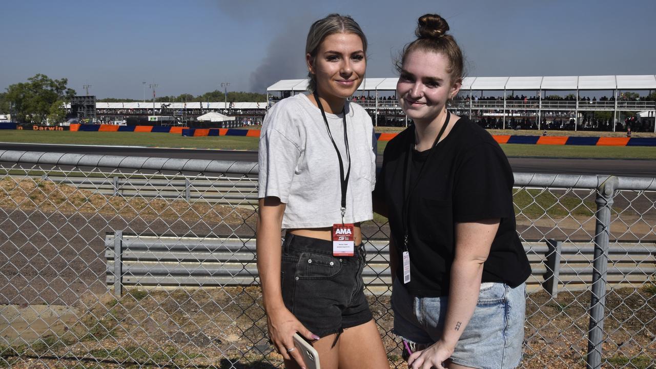 Taylah King and Tahlia Sayers at the 2023 Darwin Supercars. Picture: Fia Walsh