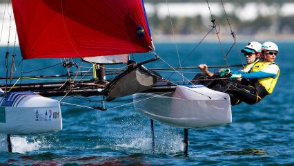 Jason Waterhouse and Lisa Darmanin have won the Miami Olympic classes regatta. 