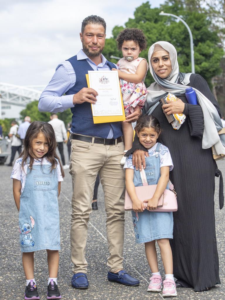 Syrian born, Obada Twaish with wife Maria Hussein and their children. Obama received his citizenship after being in the country for 14 years at the citizenship ceremony at Sydney Olympic Park. Picture: NewsWire / Jeremy Piper