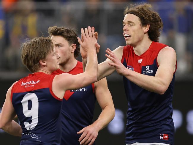 Ben Brown (R) kicked his 300th AFL goal on Monday night. (Photo by Paul Kane/Getty Images)