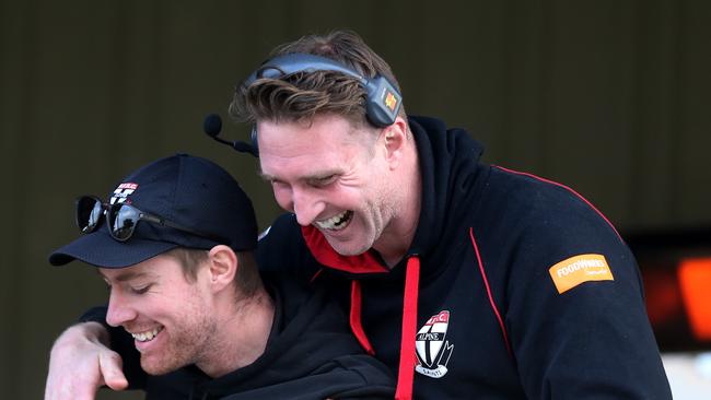 Myrtleford co-coaches Dawson Simpson and Jake Sharp. Picture: Yuri Kouzmin