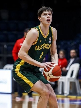 Teenage Australian Boomer Alex Toohey in action during FIBA World Cup qualifiers. Picture: Supplied