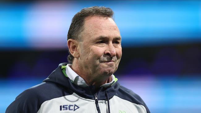 SYDNEY, AUSTRALIA - OCTOBER 09:  Raiders coach Ricky Stuart looks on during the NRL Semi Final match between the Sydney Roosters and the Canberra Raiders at the Sydney Cricket Ground on October 09, 2020 in Sydney, Australia. (Photo by Cameron Spencer/Getty Images)