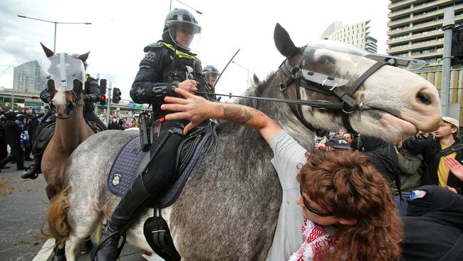 Police and protesters clashed all morning. Picture: NewsWire / Luis Enrique Ascui