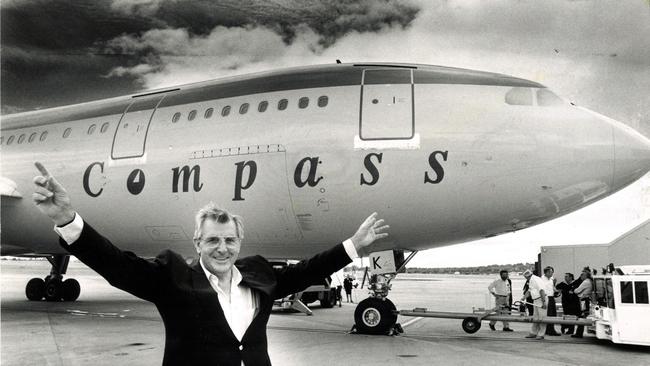 1990. Compass Airlines president Mr Bryan Grey greets the company's first Airbus A300 660R at Tullamarine.