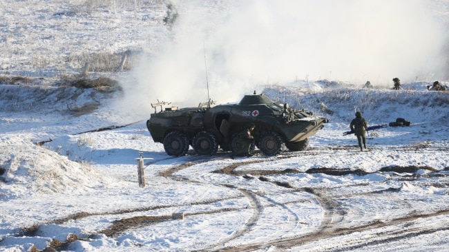 The Kremlin are adamant Western media reports on an invasion is "provocative speculation" despite more than 130,000 Russian troops on the border who they say are doing military drills. Picture: Stringer/Anadolu Agency via Getty Images