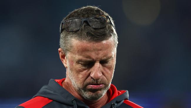 MELBOURNE, AUSTRALIA - JULY 06: Damien Hardwick, Senior Coach of the Suns looks on during the round 17 AFL match between North Melbourne Kangaroos and Gold Coast Suns at Marvel Stadium, on July 06, 2024, in Melbourne, Australia. (Photo by Quinn Rooney/Getty Images)