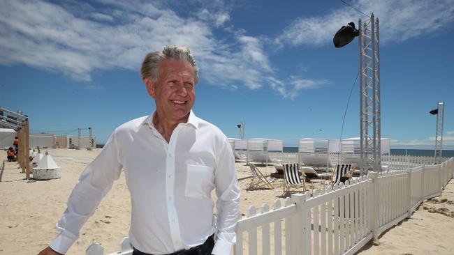 Chair of Australian Venue Co Bob East inspects the under-construction Kurrawa Beach Bar. Picture: Glenn Hampson