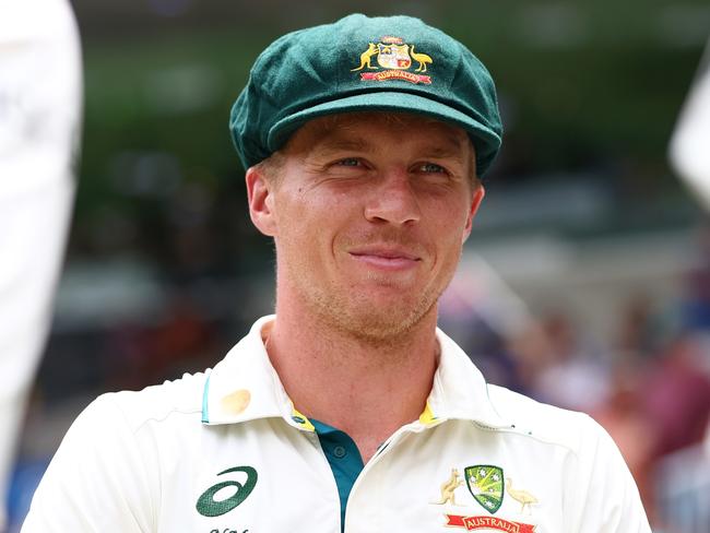 BRISBANE, AUSTRALIA - DECEMBER 16: Nathan McSweeney of Australia looks on during day three of the Third Test match in the series between Australia and India at The Gabba on December 16, 2024 in Brisbane, Australia. (Photo by Chris Hyde/Getty Images)