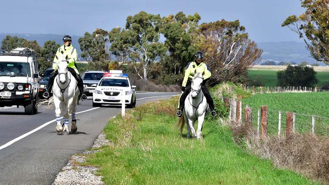 Mounted police search alongside Horrocks Highway at Roseworthy for clues into the disappearance of Tanja Ebert. Picture: Bianca De Marchi