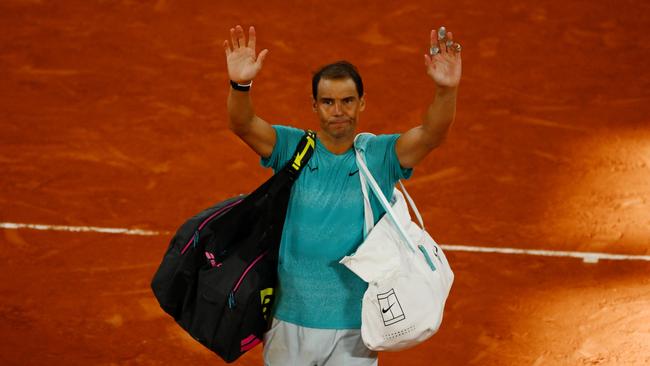 Rafael Nadal waves to the crowd as he walks off after his defeat by Alexander Zverev. Picture: Clive Mason/Getty