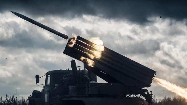 A rocket is launched towards Russian positions in Kharkiv, Ukraine. Picture: AFP