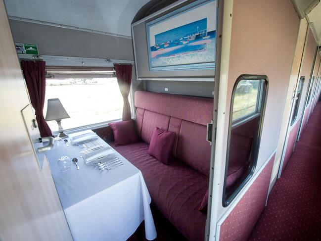 First Class dining on the QTrain at Queenscliff. Picture: Jay Town