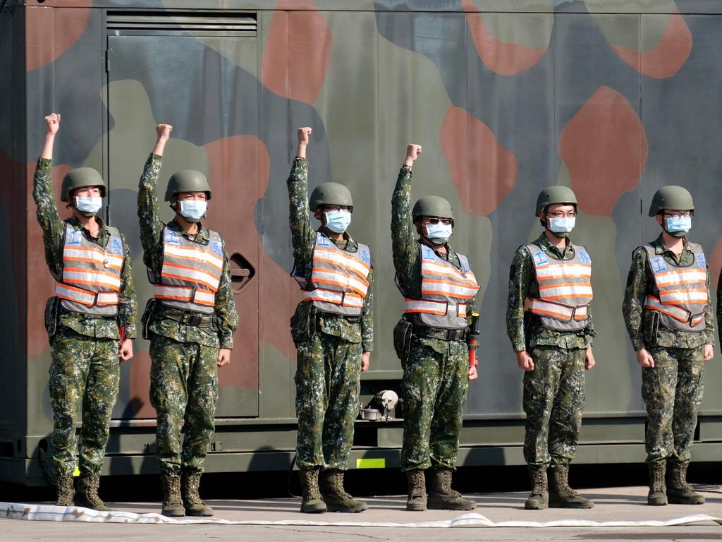 Taiwan’s chemical corps personnel stand in formation on January 15, 2021. Picture: Sam Yeh/AFP