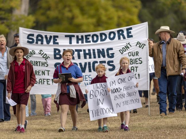 Theodore locals held a protest rally over the closure of the local birthing unit.