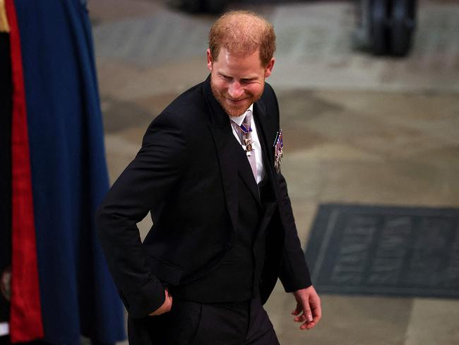 Prince Harry, at his father’s coronation, did not turn up to court. Picture: AFP