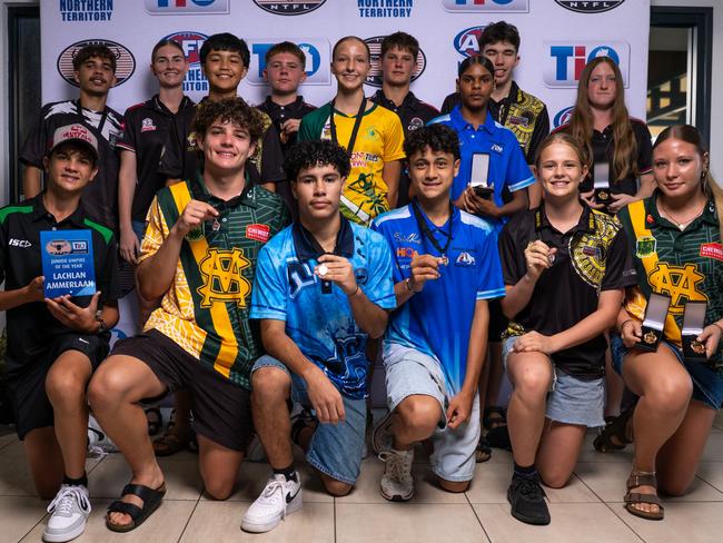 Junior Award Best and Fairest Awards winners and leading goal kickers from the 2024-25 NTFL season. Picture: Celina Whan / AFLNT Media