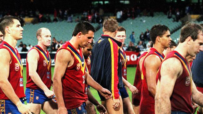 South Australia leave the field after the final State of Origin match in 1999.