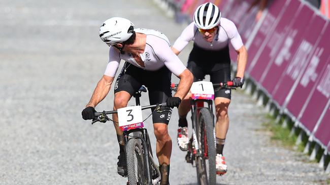 Samuel Gaze (L) and Anton Cooper had a fiery finish to their race.