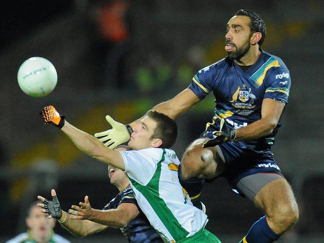 23/10/2010 NEWS: Brendan Donaghy of Ireland in action against Adam Goodes of Australia during the Irish Daily Mail International Rules Series 1st Test between Ireland and Australia at the Gaelic Grounds, Limerick.