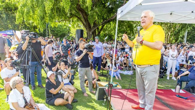 Clive Palmer at the Freedom Rally in Brisbane CBD on Saturday. Picture: Richard Walker