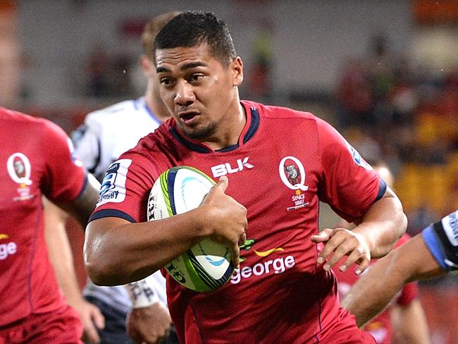 BRISBANE, AUSTRALIA - FEBRUARY 21: Chris Feauai-Sautia of the Reds has this try disallowed by the video referee during the round two Super Rugby match between the Reds and the Force at Suncorp Stadium on February 21, 2015 in Brisbane, Australia. (Photo by Bradley Kanaris/Getty Images)