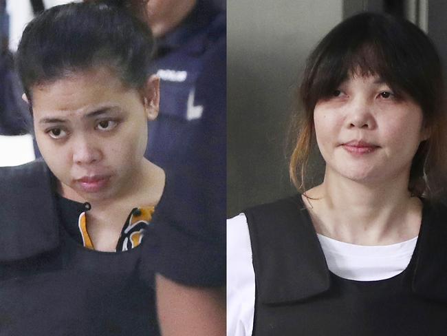 Siti Aisyah, left, and Doan Thi Huong, right, face the death penalty if convicted of killing Kim Jong-nam. Picture: Daniel Chan/AP