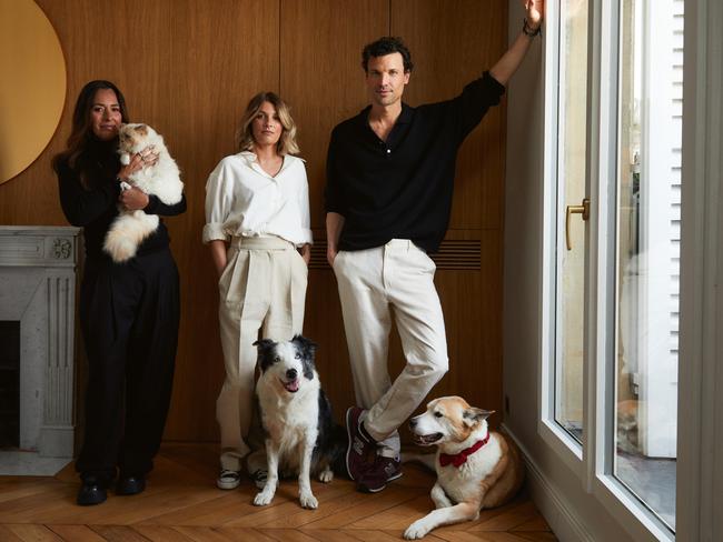 From left, Françoise Caçot with Choupette, Laura Martin Contini with Messi, and Bérullier with Bruce. Picture: Holly Gibson