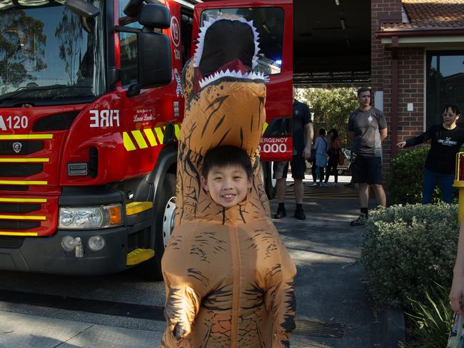 Brian dressed as a dinosaur at the Greythorn Halloween festival.