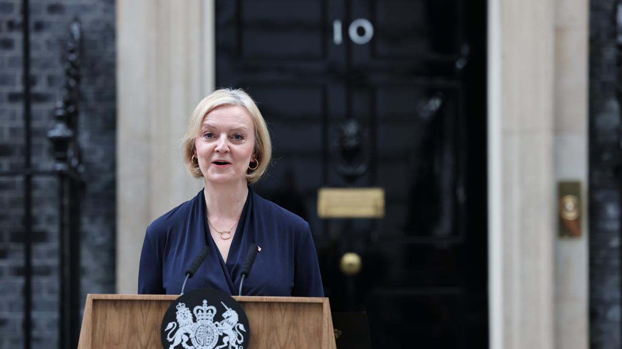 Prime Minister Liz Truss announces her resignation. (Photo by Rob Pinney/Getty Images)