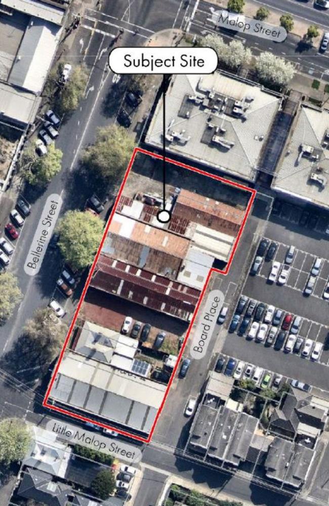 An aerial view of the Lineal site that has frontage to both Bellerine and Little Malop streets.