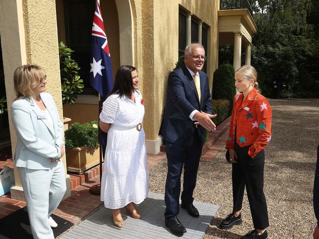 Ms Tame and the PM during the tense meeting. Picture: Gary Ramage