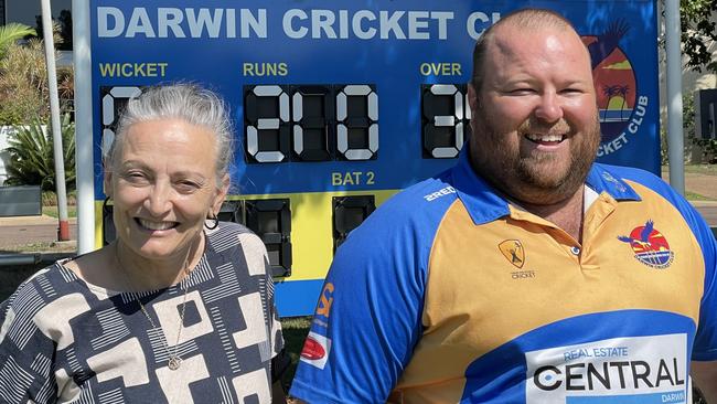 Sport minister Kate Worden and Darwin Cricket Club president Morgan Yeo. Picture: Annabel Bowles