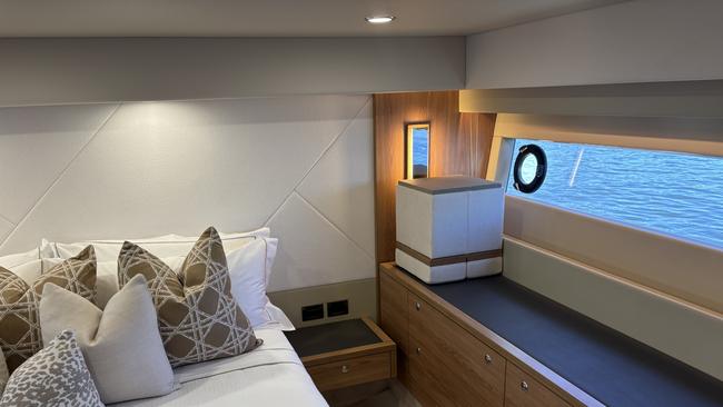 Inside the Maritimo S60 sedan luxury motor yacht, to be shown at the 2025 Sanctuary Cove Boat Show. Picture: Jacklyn O'Brien.
