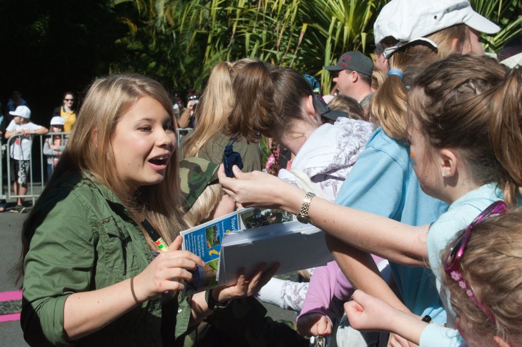 Bindi Irwin greets fans at her 14th birthday celebrations at Australia Zoo. . Picture: Warren Lynam