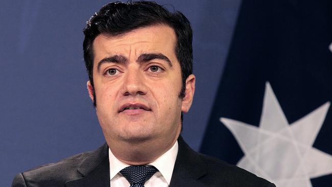 Sam Dastyari announces his resignation today. Picture: AAP.