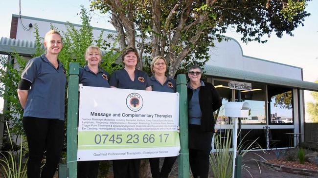 NEW: Kimberly Thomas, Robyn Clark, owner Janelle Stanford, Wendy Weier and Mandi Sainty at the opening of Roma Therapeutics. Picture: Alexia Austin