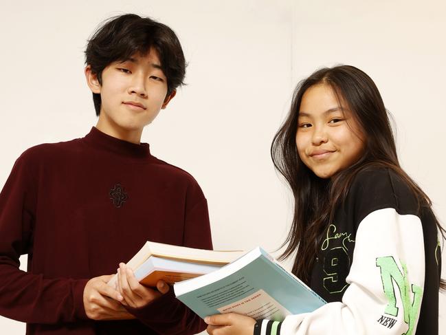 Neo Siu, 13, and Selina Huang, 14, are working hard to prepare for NAPLAN next year. Picture: Jonathan Ng