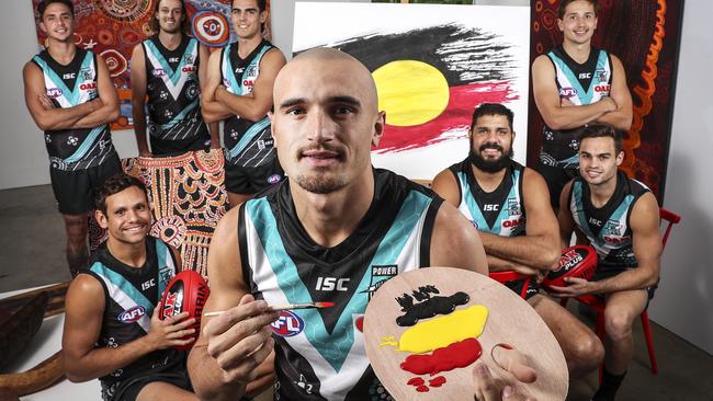 Sam Powell-Pepper designed Port Adelaide’s Indigenous jumper last year. Picture: Sarah Reed