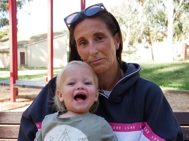 Seymour mum Jamie Francis and her son Phynix, 16 months old. Jamie is one of dozens of mothers in central Victoria battling huge waitlists for childcare, with just one long day care centre in the area. Picture: Grace Frost.