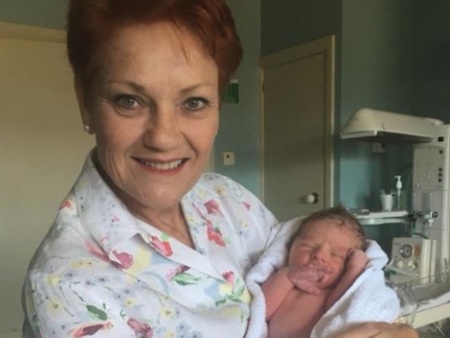 Pauline Hanson with her new grandson Nate. Picture: Twitter