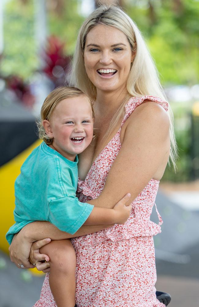 Gretel Bueta, pictured with son Bobby, 2, is pregnant again. Picture: Luke Marsden