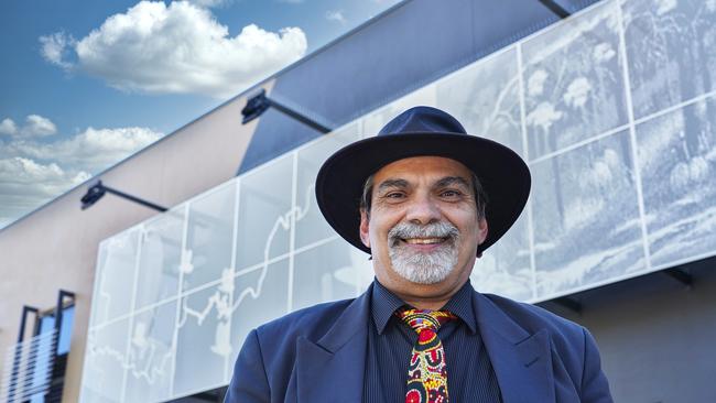 IWC CEO Ara Harathunian in front of the screens project which won the organisation the 2020 Premier's Award for Reconciliation. Picture: Simon Young.