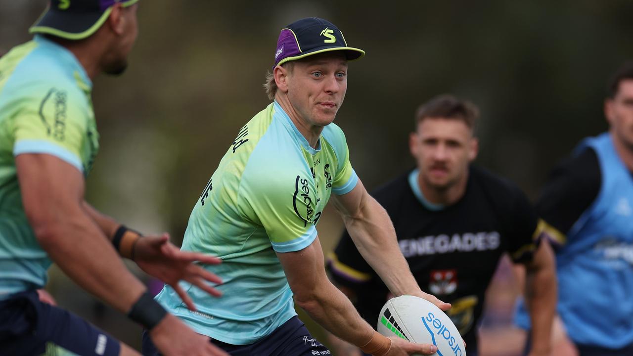 Tyran Wishart of the Storm in action during a Melbourne Storm NRL training session at Gosch's Paddock on September 22, 2024 in Melbourne, Australia. (Photo by Daniel Pockett/Getty Images)