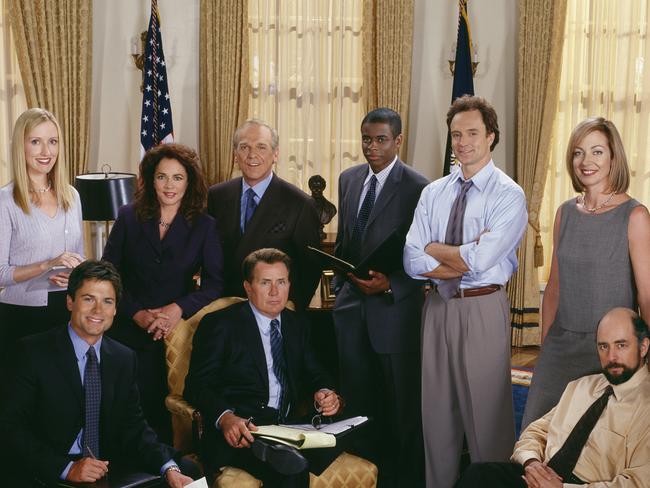 Actor Martin Sheen (centre) and cast from television show 'The West Wing'.