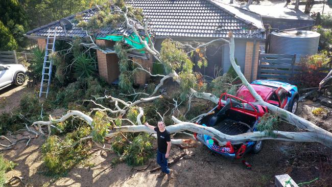 The damage at CFA volunteer Simon Hinneberg’s house in Kyneton, Victoria. Picture: Alex Coppel.